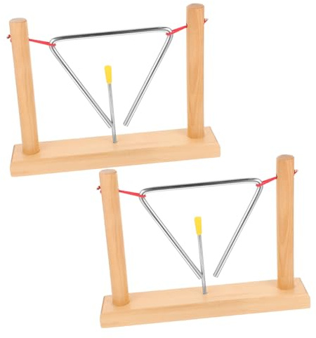 Triangel Musikinstrument 2 Satz für Kinder mit Holzständern und Klöppeln | Beige, Eisen und Holz, Leichtes Lerninstrument für Anfänger, Sichere Handhabung im Satz