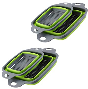 EXHUMKY 2pcs Foldable Drain Basket and Fruit Vegetable Washing Basket Set Telescopic Design Sink Organizers for Home Fruit and Vegetable Drainage