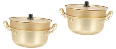 Cabilock 2 Ensembles Set Casserole Coréenne Ramen Aluminium Portable avec Panier Vapeur Pot à Lait Multifonction Ustensile de Cuisine Pratique pour Cuisson Feu Ouvert et Plaque Électrique