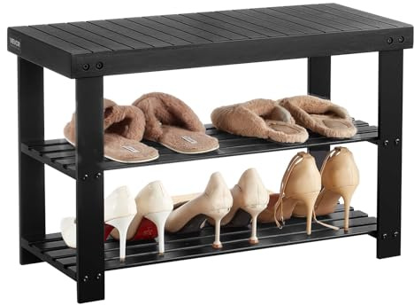 VEVOR Panca Portascarpe da Soggiorno 70 x 29 x 45 cm, Panca da Ingresso, Carico a 130 kg, Scarpiera a 3 Ripiani con Seduta, per Ingresso, Corridoio, Soggiorno, Camera da letto, Nero