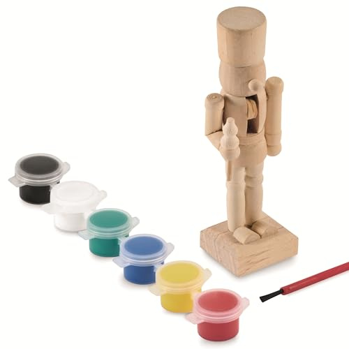noTrash2003 2 x Nussknacker Malset aus Holz zum Selbstbemalen – 12 cm Figur mit 6 Farben & Pinsel – Kreatives Bastelset für Weihnachten & Nikolaus, unbehandelt, zum Bemalen & Gestalten