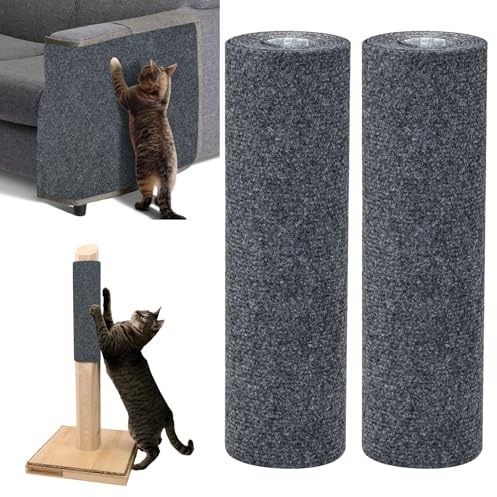 TEUYOE 2 Pcs Self Adhesive Cat Scratching Mat, 40 x 200 cm DIY Trimmable Scratching Pad for Cat Climbing Trees, Walls, Furniture, and Sofas (Dark Gray)