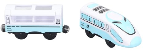 SIXRUN Spielzeugset aus Elektrolokomotive und Eisenbahnwaggon mit Magnetanschluss, Pädagogischer Motorisierter Zug für Kleinkinder, ABS-Stromversorgung, Geeignet für 2 AAA-Batterien (Blau und weiß)