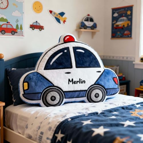 Drawelry Custom Pillow Personalised Cushion Custom Throw Pillows with Name Personalized 3D Pillows Room Decor Christmas Funny Gifts for Women Men (Police Car-Shaped Pillow)