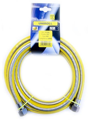 Tubo flessibile gas 3 mt - 1/2 FF inox a norma EN 15266 utilizzatori gas domestico UNIROLL