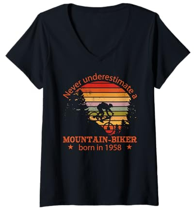 Mujer MTB Bike Ciclista Mountain-Biker Nacido 1958 Cumpleaños Bici Camiseta Cuello V