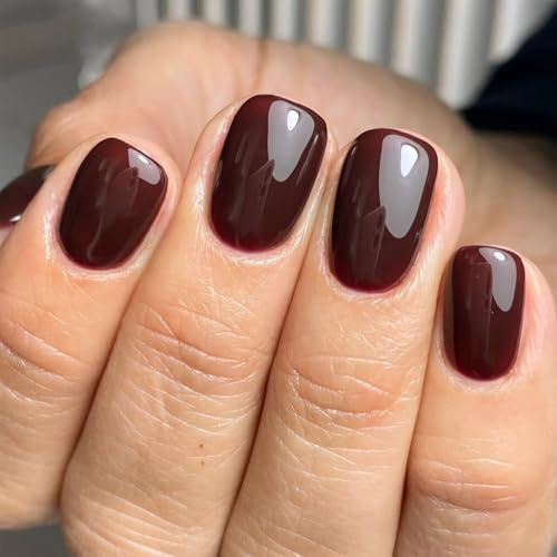 BelleFlair 24 pièces ongles à presser courts marron foncé, brillants ongles artificiels à coller, faux ongles réutilisables, ongles en acryl courts pour femmes