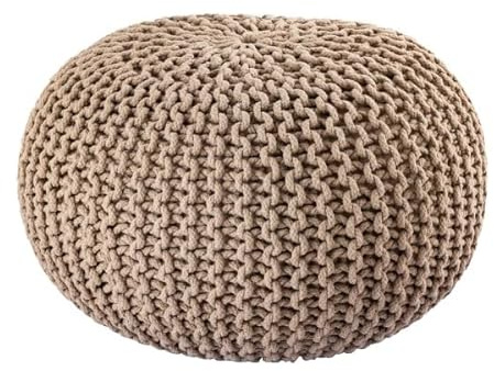 Abato Pouf Ø 55 cm Strickhocker Sitzpouf Bodenkissen, nachhaltig, vegan, fair gehandelt, 150 kg belastbar, modern, für Wohnzimmer, Schlafzimmer & Kinderzimmer, in Schwarz, Grau, Weiß, Beige (beige)