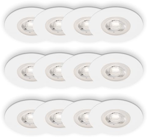 BRILONER - 3x 4er-Set LED Einbaustrahler, warmweißes Licht, LED Spot, flach, Deckenspots, Spots 230V, Einbauleuchten, Einbauspots, 68mm Lochmass, 9x2,5 cm, Weiß