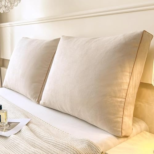 Cuscino a cuneo per testiera letto cuscino triangolare grande per letto singolo supporto lombare per la lettura cuscino schienale triangolare XL per dormitorio con fodera rimovibile(75×50×15cm,Beige)