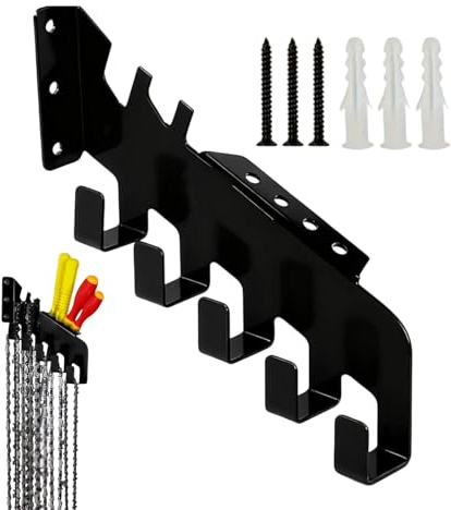 Kettensägen-Kettenaufbewahrung, Robustes, mit 5 Haken, robuster Kettensägen-Werkzeug-Organizer | für Garten, Keller, Schuppen, Studio, Schärffeilen-Schraubendreher