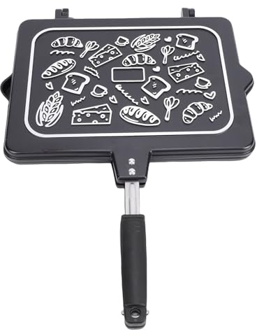 Haofy Poêle à Gril avec Revêtement Antiadhésif, Presse Double Face pour un Chauffage Uniforme, Plaques de Cuisson à Gaz à Induction, Machine à Griller pour le Petit-déjeuner, Paninis, Sandwichs