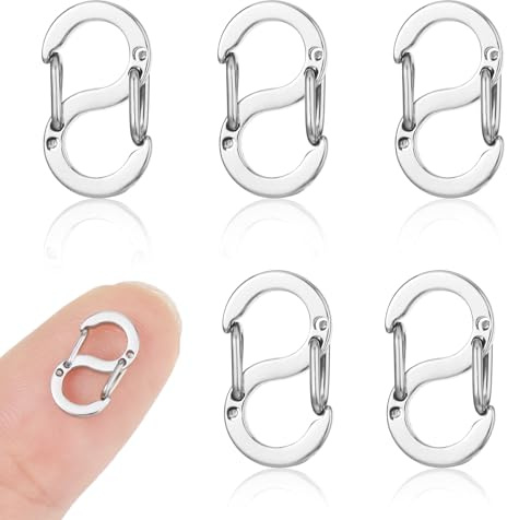 DOPENSPI Doppelt öffnende Kettenverschluss Mini Karabiner S-Lock Verschluss | 5 Stück, 1.2x0.6cm, Silber, Edelstahl, Doppelte Öffnung, Halsketten Armband Verschlüsse