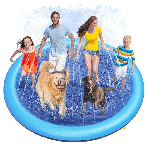 Peteast Splash Pad for Dogs, 107 Anti-Slip Dog Pool Dog Splash Pad Sprinkler Pool,Thicken Doggie Pool Summer Outdoor Water Toys Backyard Fountain Play Mat