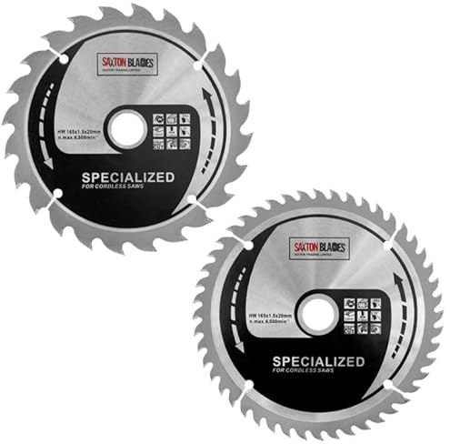 Saxton 165mm TCT dünnes Sägeblatt für kabellose Kreissägen, kompatibel mit Dewalt, Makita, Ryobi und Bosch Sägen