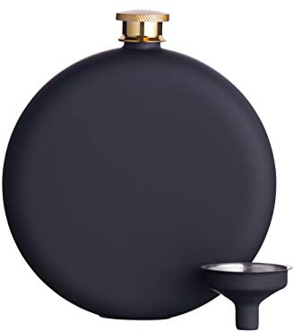 BarCraft Luxury Stainless Steel Hip Flask with Decanting Funnel, 350 ml (12.5 fl oz) -Black, 11 x 3 x 12.3 cm