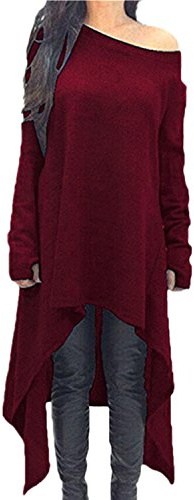 ZANZEA Femme Robe Pull en Maille Oversize HiverTunique Longue Grande Taille Robe Sweat Asymetrique 01-Bordeau L