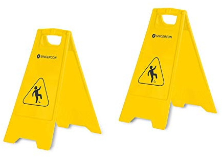 Singercon Cartello Pavimento Scivoloso Segnale Pavimento Bagnato CON.WS-01WF-SET1 (Set da 2 pezzi, Plastica, Giallo, Pieghevole)