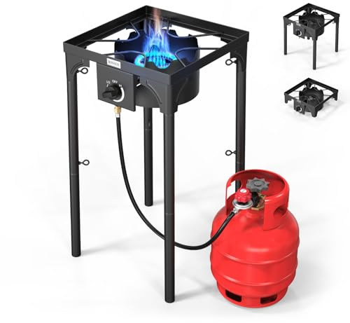 ROVSUN Réchaud de brassage d'extérieur à brûleur unique réglable en hauteur avec régulateur, cuisinière à gaz propane de camping