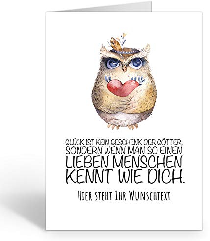 Große Ich Liebe Dich XXL-Karte zum Aufklappen (DIN A4) PERSONALISIERT - Eule mit Herz mit Wunschname oder Wunschtext - mit Umschlag/Edle Design Klappkarte/Geburtstag/Valentinstag/Extra Groß/Gutschein