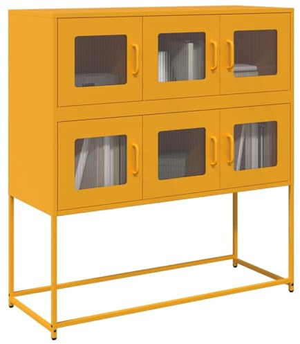 WHOPBXGAD Sideboard Senfgelb Aufbewahrungsschrank Küchenschrank Badschrank 100.5x39x107 cm Stahl Kommode mit Griffen Stauraum langlebig modern Wohnzimmer