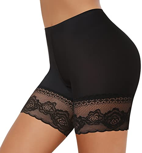 JOYSHAPER Slip Shorts for Under Dresses Thigh Bands Anti Chafing Lace Panties Underwear Women Base Layer (Black, L)