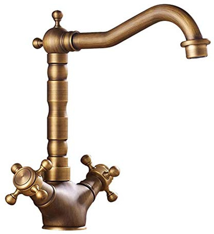 360 ° Rotating Antique Copper Faucet Double Brass Rubinetto Da Cucina Lavello Lavandino Rubinetto Bagno Delicato Rubinetto Vintage Per Acqua Calda E Fredda