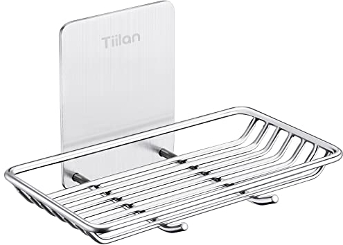 Tiilan Self Adhesive Bar Soap Dish for Shower, Bathroom Soap Holder Wall Mount – Stainless Steel, Silver