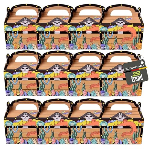 TE-Trend Schatzkiste für Kindergeburtstage 12 Stück - perfekte Mitgebsel Box für kleine Piratenabenteuer - Piratenschatzkiste für Kinderpartys - robuste Geschenktruhe - Piraten Geschenkbox-Set