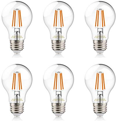 helloify A19 LED Filament Bulbs, 60W Equivalent, Edison Vintage Dimmable Energy Efficient Lamp for Pendant Wall Light Fixtures Office Bedroom Bathroom, E26 Base, 2700K Warm White Light, 6PCS