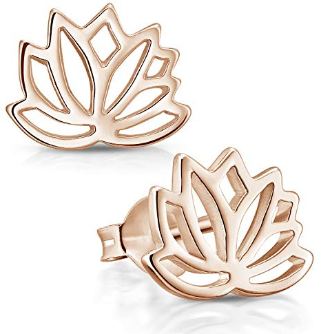 Damen Ohrstecker Lotusblume 925 Silber flach 7,5x10mm Lotus Schmuck SO-208 | Filigraner Ohrring aus hautfreundlichem Sterlingsilber incl Geschenk Verpackung von MATERIA by Matthias Wagner