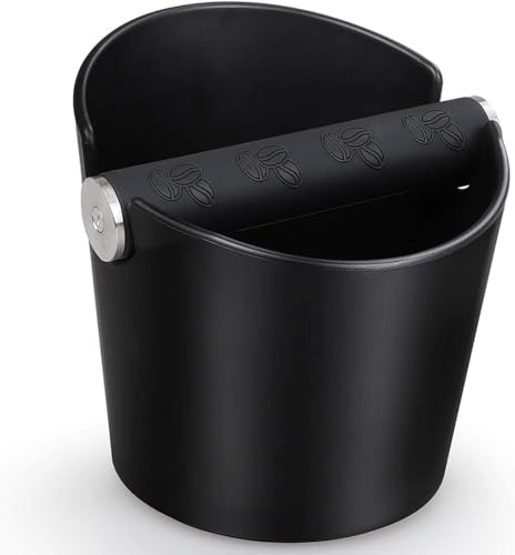 Ideal Swan Barista Style Espresso Knock Box - 4.8 Inch Shock-Absorbent Coffee Bin with Removable Metal Knock Bar and Non-Slip Base (Black)