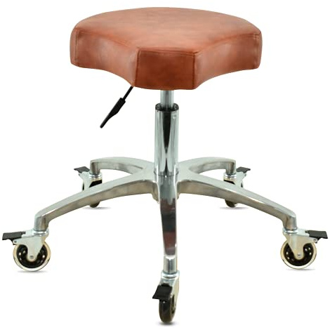 VAKON SALON - Ergonomischer Rollhocker in Hellbraun - Premium Rollen mit Bremse - Höhenverstellbarer von 50-65 cm - Drehhocker Arbeitshocker Praxishocker