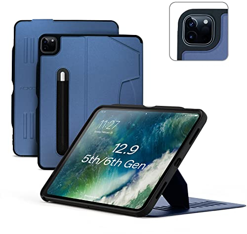 ZUGU iPad Pro 12.9 Hülle 2022/2021 6. / 5. Generation, schlanke Schutzhülle 10 Winkel-Ständer magnetisch, Aufladen iPad Stiftes Auto Sleep/Wake Up [ iPadPro 12.9 Schieferblau ]