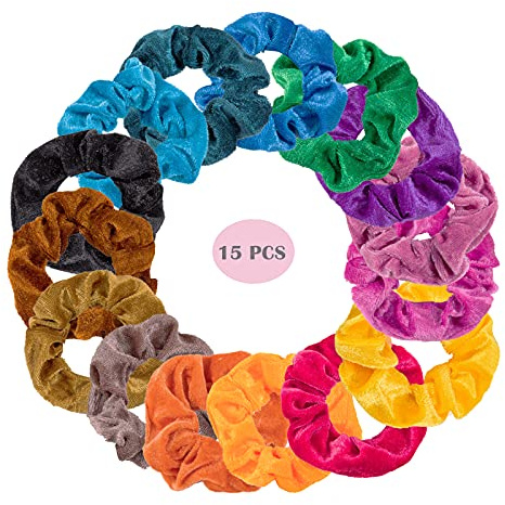 Lahviuu Hårsnodd, 15 st flerfärgad scrunchie i sammet för kvinnor mjukt tyg hårsnoddar för flickor tjockt hår färgglada flexibla hårband hårsnoddar för barn, tvättbara (15 färger)