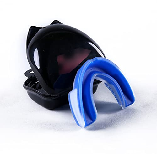 LKZL Sportmundschutz, Mundschutz für Jugendliche Erwachsene Zweifarbig Zahnschutz mit Gratis-Box für Fußball Basketball Boxen MMA Eishockey, 4 Packung (Color : Blue+White)