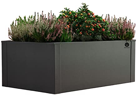 deinbeet Design-Hochbeet aus Aluminium-Metall, 200x60 cm und 200x100 cm, 8 Farben, Made in Germany (Anthrazit, 200 x 60 x 37 cm)