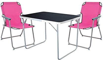 Mojawo 3-TLG. Camping Set Campingtisch Schwarz Gartenmöbel + 2 STK. Campingstuhl Klappstuhl Pink Outdoor