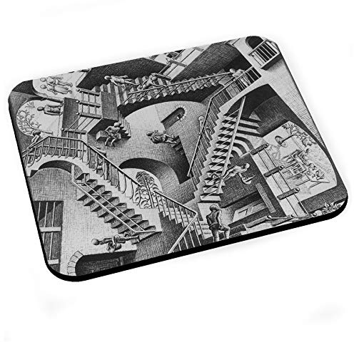 Alfombrilla de ratón Relativity Escaleras Dibujo Monocromo Escher Dibujo Ilusión Óptica