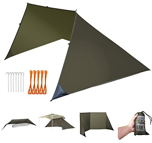 Onewind Camping Shelter mit Moskitonetz, Zelt Emergency Survival Shelter, leicht, wiederverwendbar, regenfest Winddicht mit Pfählen und Abspannleine für Camping, Wandern und Backpacking, OD Green