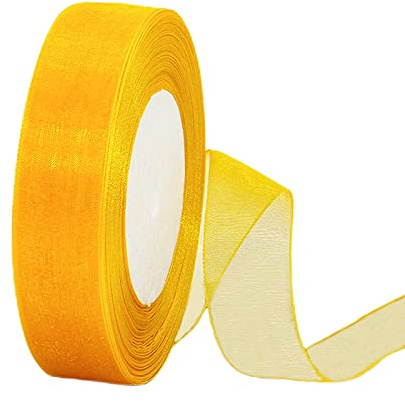 45m Organzaband Gelb 20mm Breit Chiffo Geschenkband,Transparentes Gelb Organza Bänder Chiffonband Schleifenband Dekoband Geschenkverpackung Deko Band Tüllband für Weihnachten Hochzeit Taufe Geburtstag