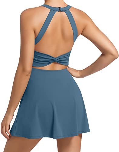 Robe de Tennis d'entraînement pour Femme avec Short et Soutien-Gorge intégrés - Vêtements de Sport pour Le Golf, Bleu, Taille M