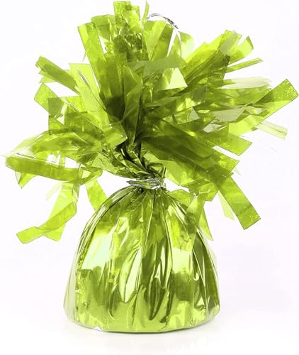 Peso de globo de aluminio para globos de helio en papel de aluminio verde limón, 1 x 160 g, peso para globos pesados para fiesta de cumpleaños, boda, celebración, decoración con borlas