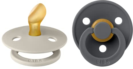 BIBS Colour Schnuller 2er-Pack, BPA-frei Schnuller, Kiefergerechte Form. Naturkautschuk/Latex, Hergestellt in Dänemark. 0-6 Monate (2er Pack), Sand/Iron
