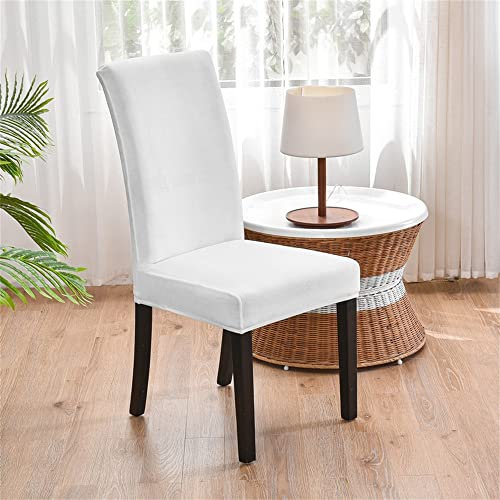 Morbuy Samt Stuhlhussen Set Stretch Stuhlbezug für Esszimmerstühle, Einfarbig Velvet Waschbarer Stuhlhussen Schwingstühle Stuhlüberzug für Haus Hotel Hochzeit Partys (4er Set,Weiß)