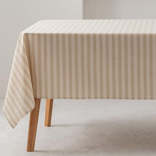 GAMUSI Tischdecke, rechteckig, gestreift, Leinen, wasserdicht, 100% Baumwolle, waschbar, Innen- und Außenbereich, 140 x 240 cm