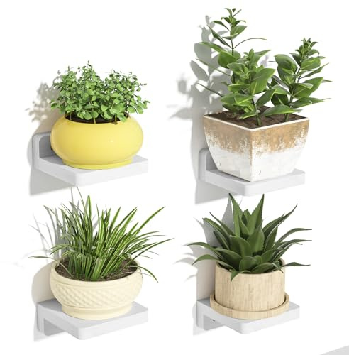 SRIWATANA Small Floating Shelves Wall Mounted, Wood Shelf for Decoration and Storage Set of 4, Mini Display Shelf for Bedroom, Bathroom, Kitchen, Office (White, 4 inch)