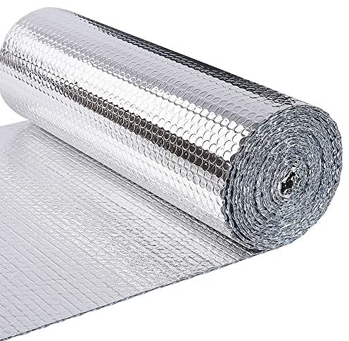 VOUNOT® Aislante Térmico Reflexivo 20 x 0.6 m Aluminio y Burbujas, Lámina Aislante Doble Cara para Frío y Calor, Aislamiento Radiadores para Paredes, Techo, Suelo, Furgonetas, Buhardillas, Garaje