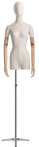 Schaufensterpuppe Weiblich Torso Ausgestattet mit Mechanischen Fingern aus Massivholzarm, Der Kopf Ist um 360° Drehbar, Schneiderpuppe Verstellbar Anwendbar auf Kleiderständer, Boutique, Bekleidungsge