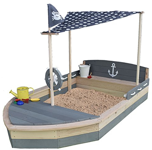 Sun Sandkasten Boot Krabbe aus Holz XXL grau -Natur - Schiff - Sandbox - Sandkiste für Kinder